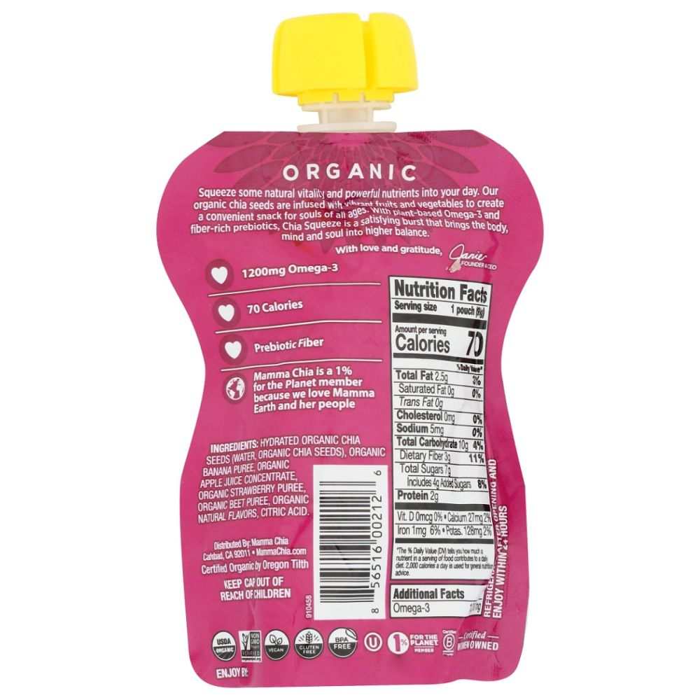 MAMMA CHIA: Organic Chia Vitality Snack Strawberry Banana Omega3 3.5oz