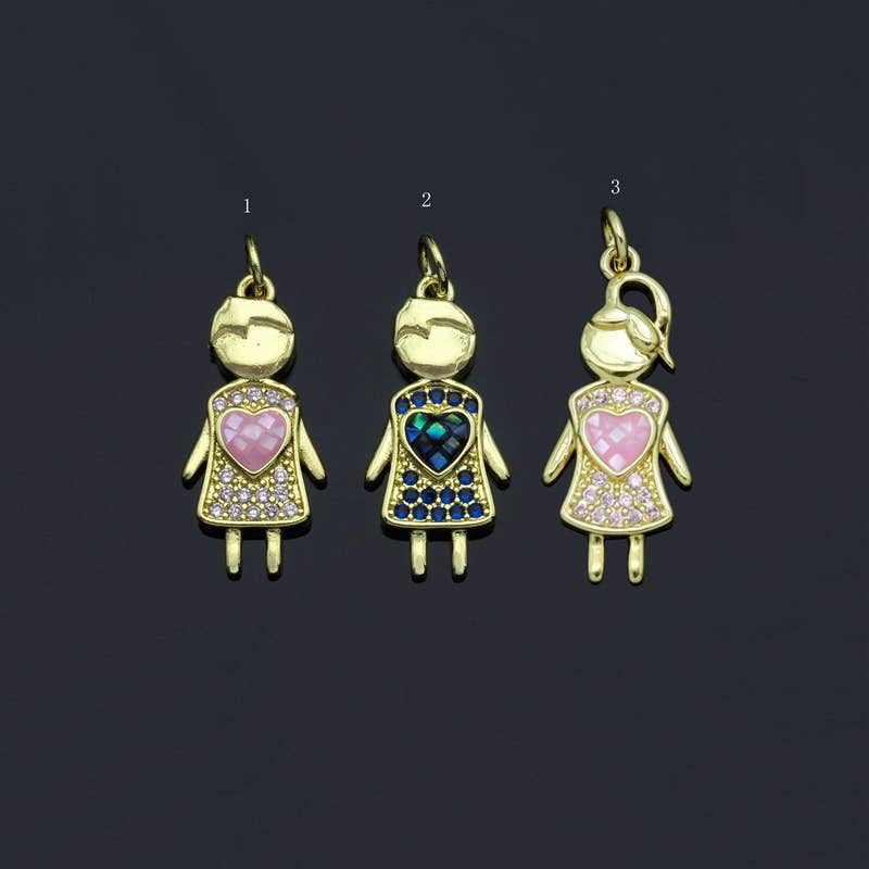 Girl With Pink Heart Pendant/Charm, Abalone Mother-of-pearl, SKU#LK66