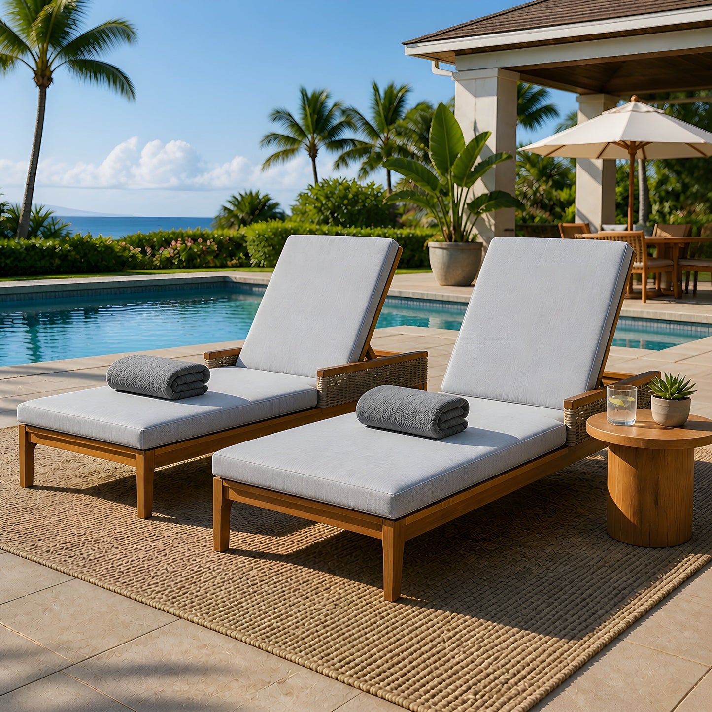 76.8" Solid Acacia Wood Sun Chaise Lounger Set of 2