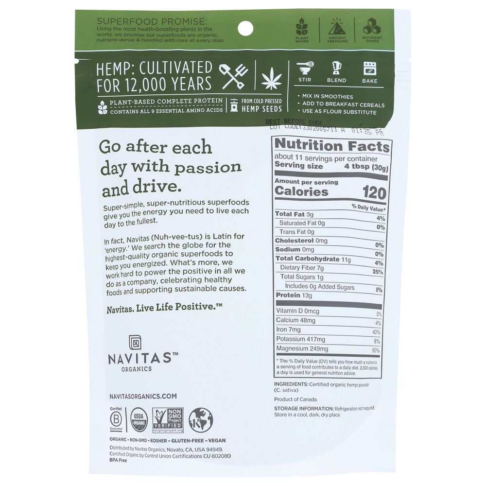 NAVITAS  Organic Raw Hemp Protein Powder, 12 oz