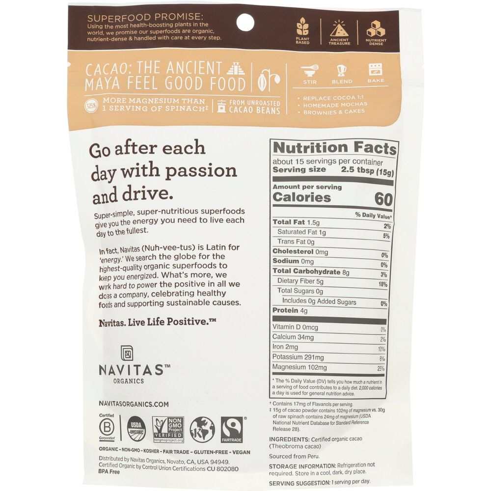 NAVITAS Organic Cacao Powder , 8 oz