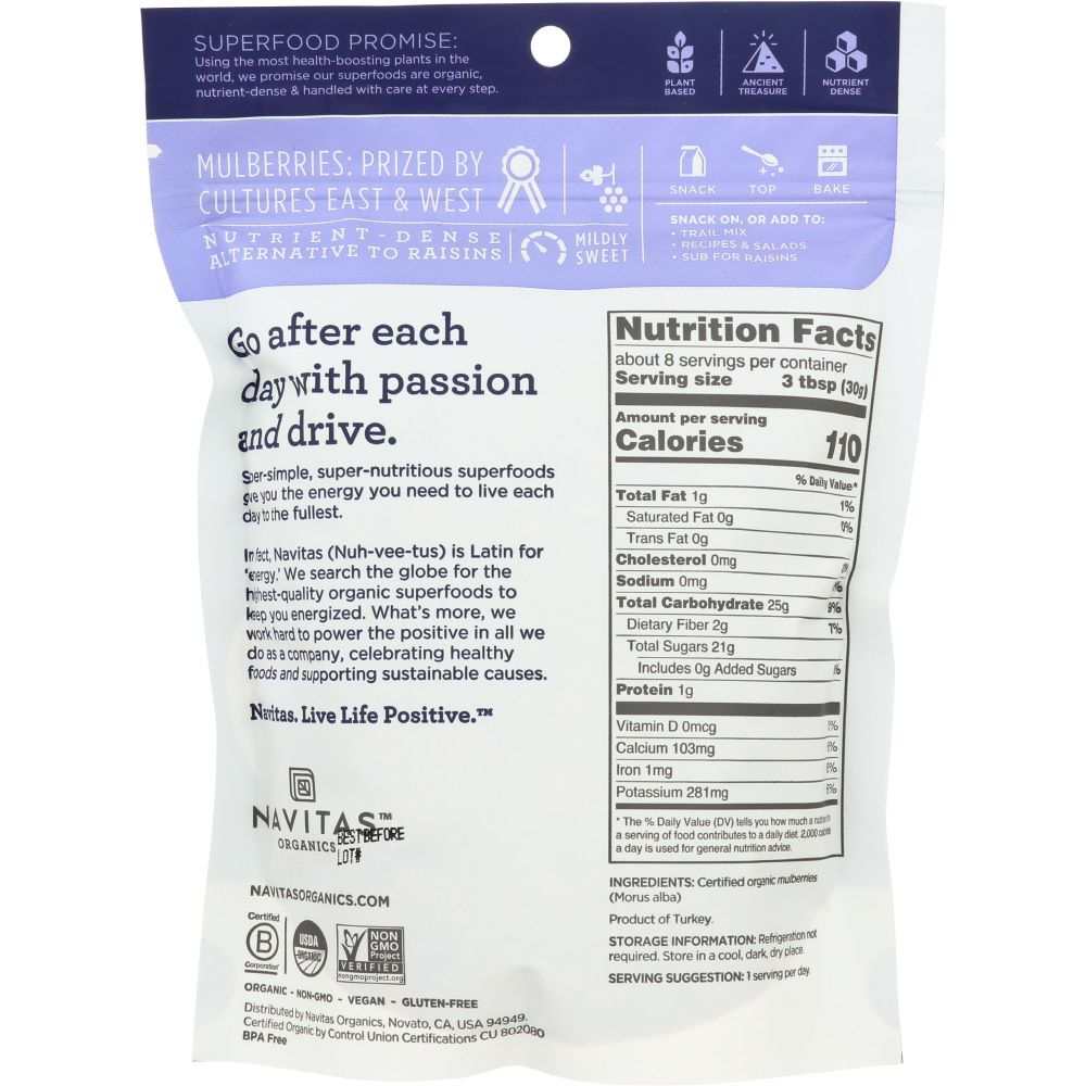 NAVITAS Organic Mulberry Berries 8 oz – Natural, Organic Superfruit Snack