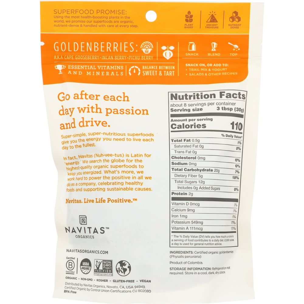 NAVITAS  Organic Golden Berries, 8 oz