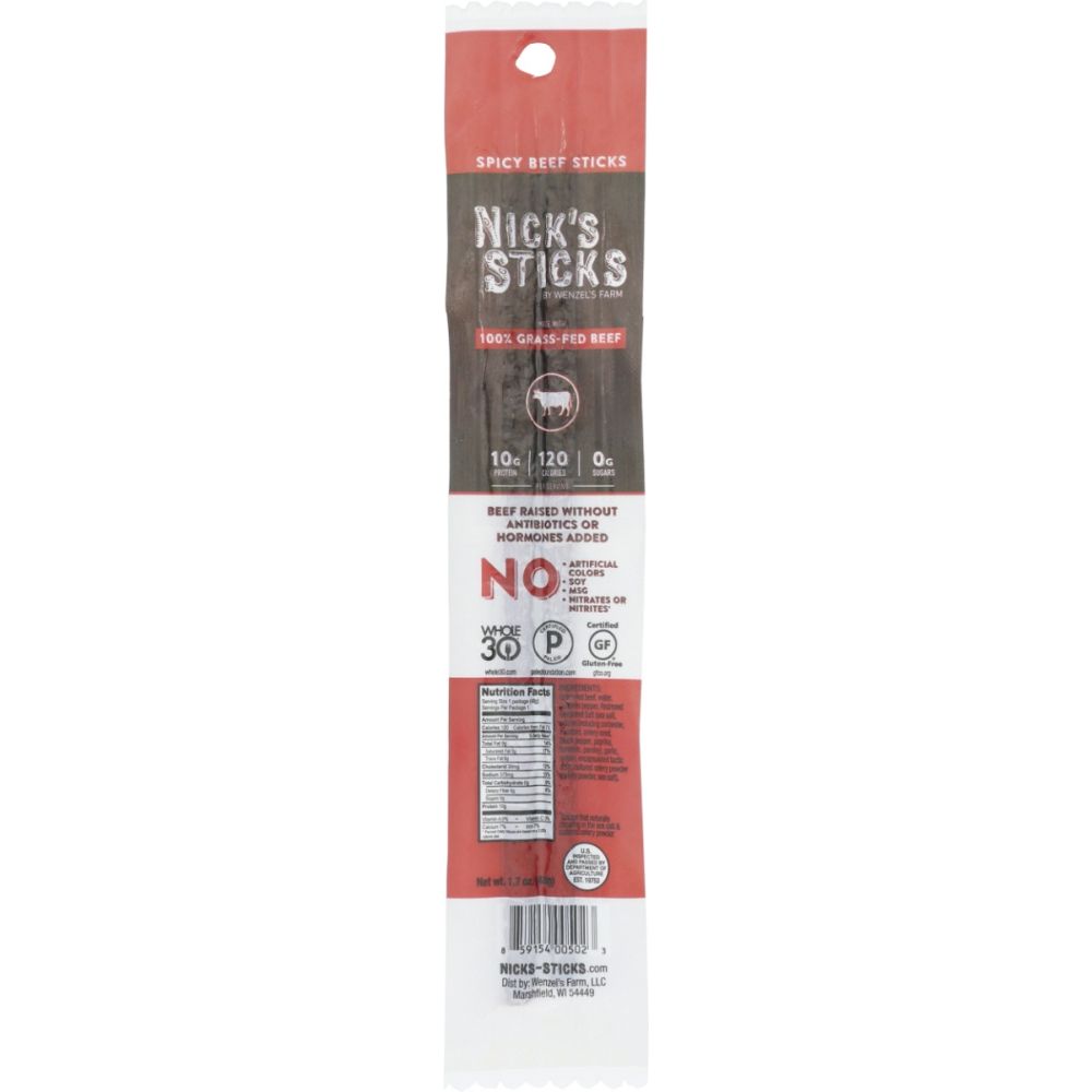 NICKS STICKS: Grass Fed Spicy Beef Snack Sticks, 1.7 oz