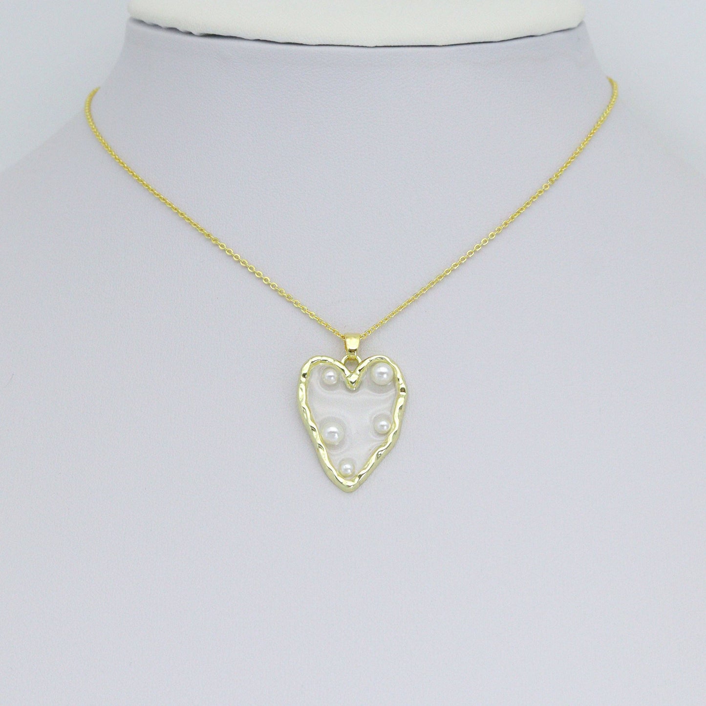 Hammered Edge Acrylic Heart with Pearl Charm , Sku#JL202