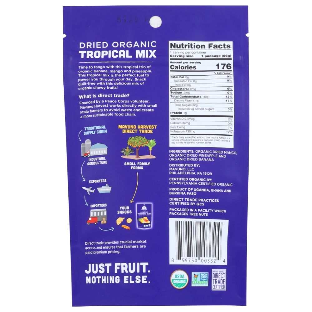 MAVUNO HARVEST: Dried Fruit Organic Tropical Mix, 2 oz