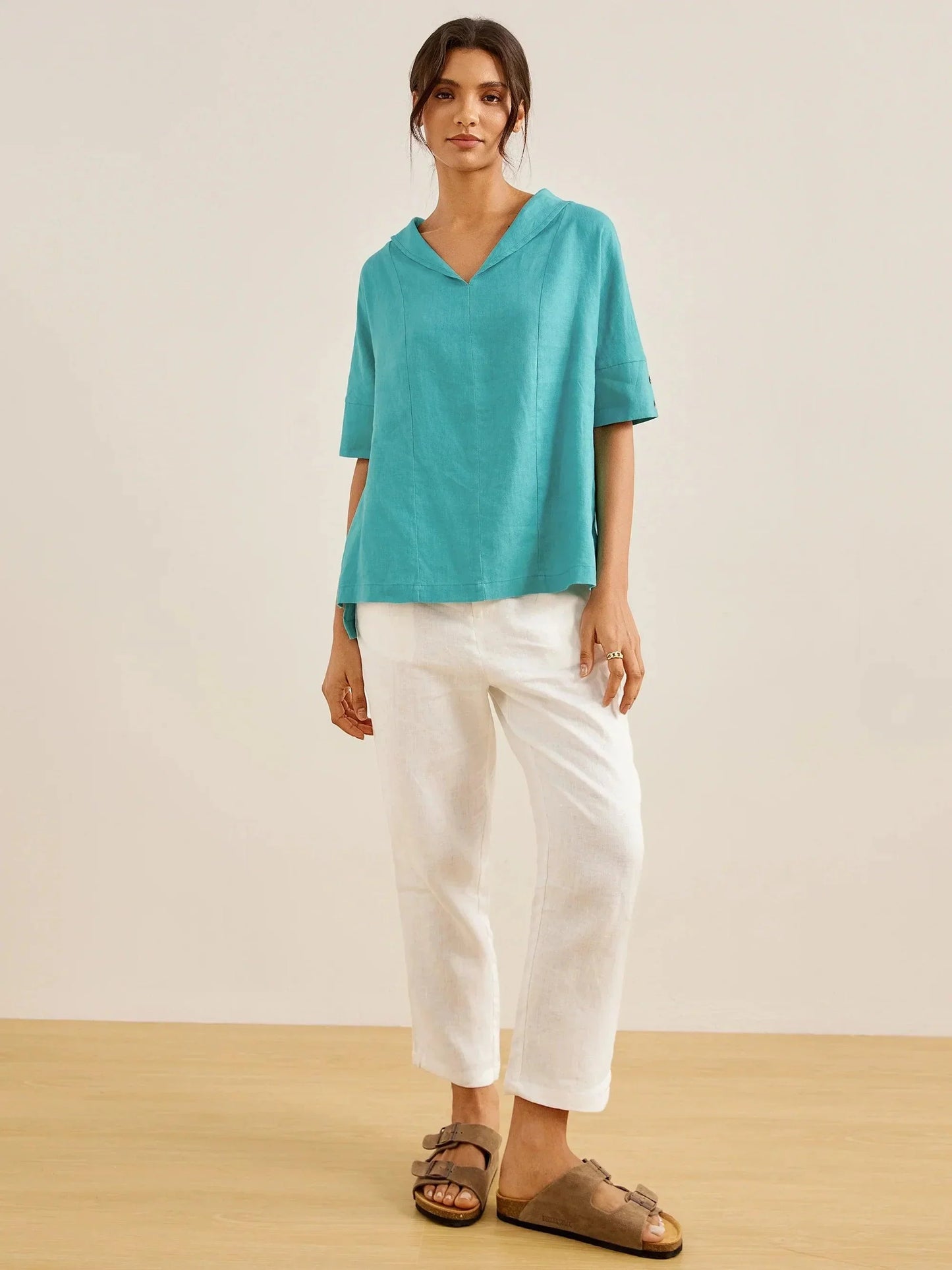 Linen V-Neck Short-Sleeve Shirt SIERRA