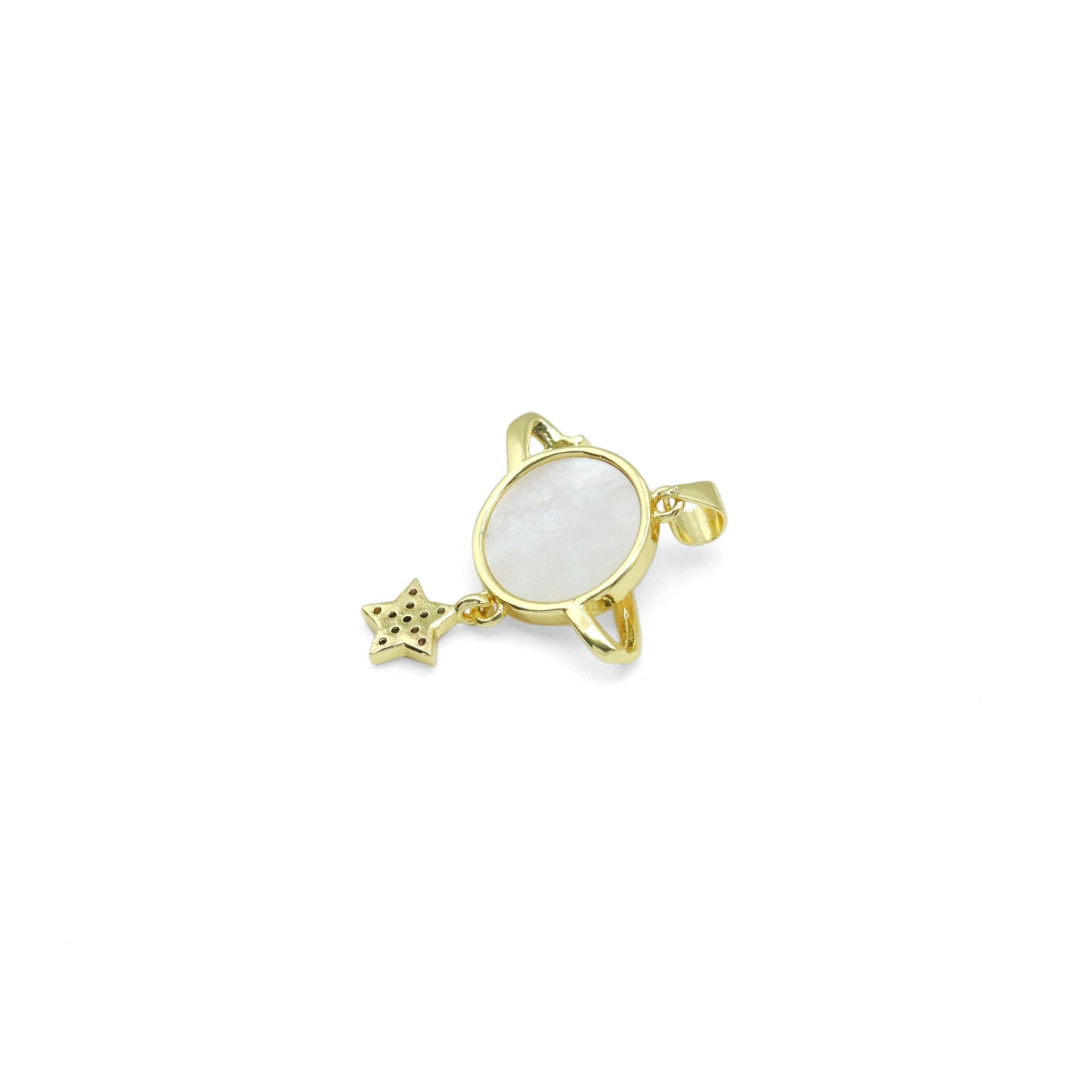 Gold Mother of Pearl Earth Star Planet Charm Pendant, Sku#LK996