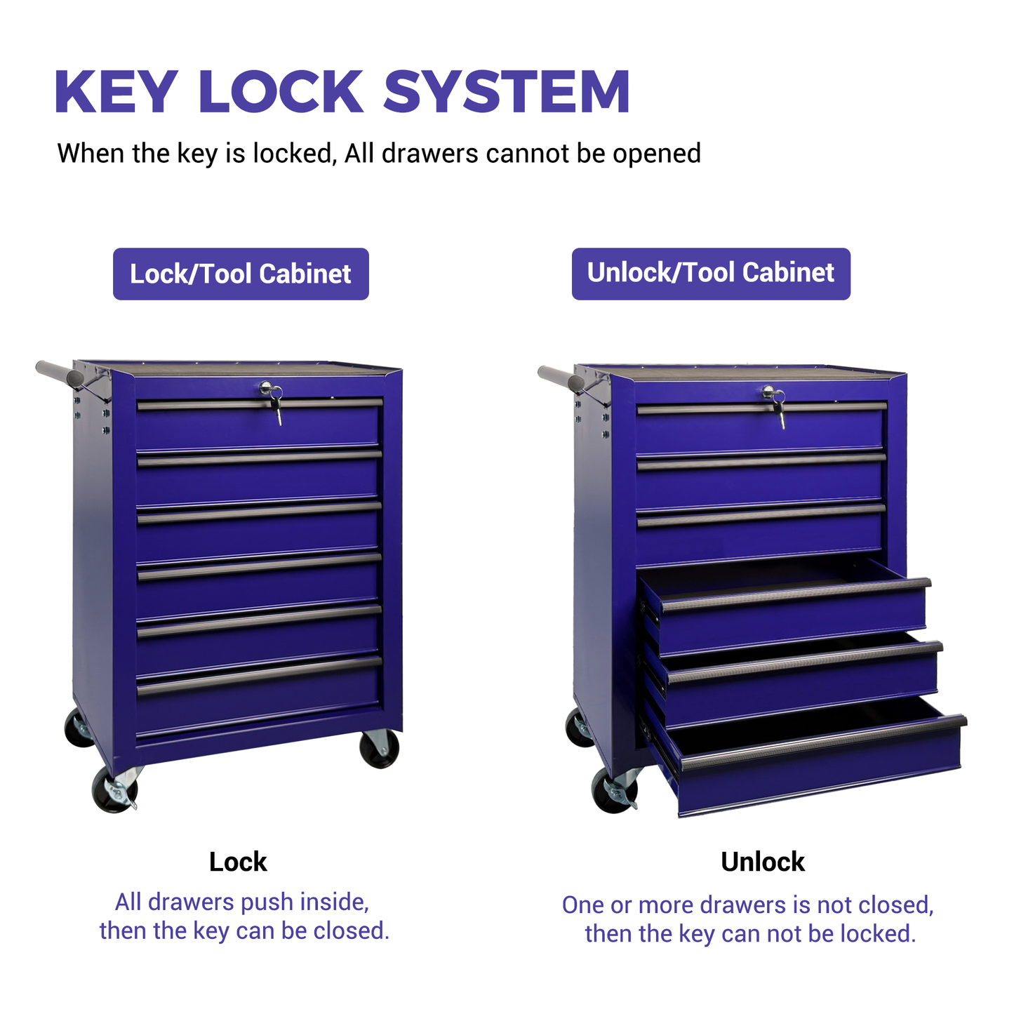 Rolling Metal Tool Chest with 6 Drawers - Purple
