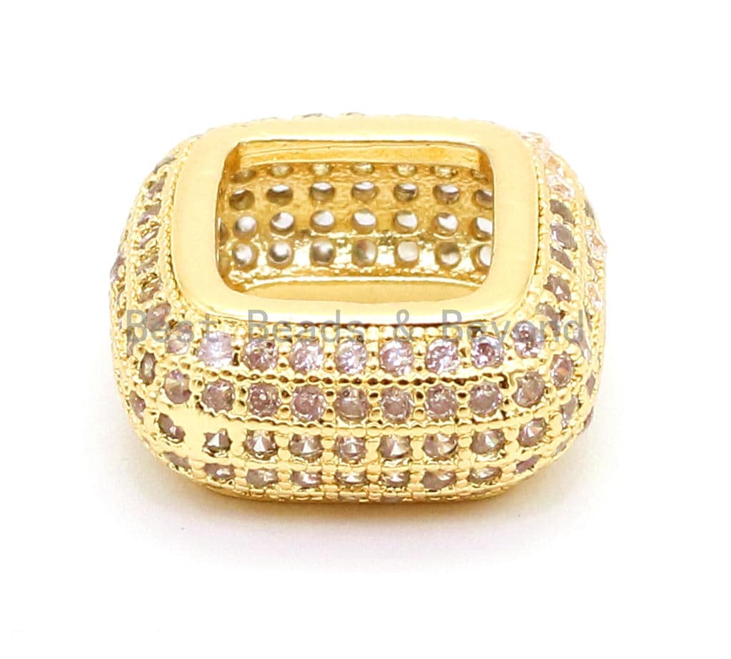 14mm CZ Micro Pave Big Hole Square Ring Spacer Beads Clear Crystal for Bracelet/Necklace, Cubic Zirconia Large Square Hole Beads, sku#G67