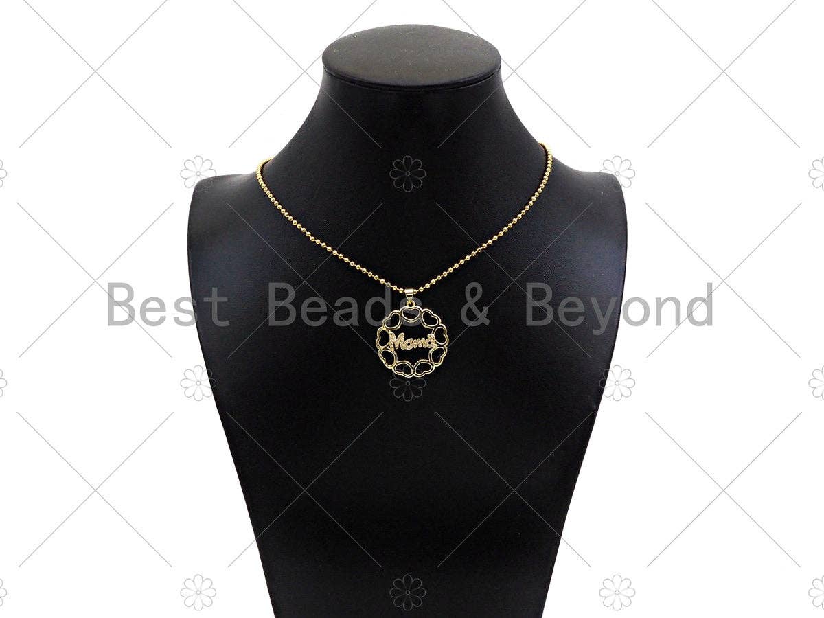 Gold Filled CZ Micro Pave Mama On Heart Round Ring Shape Pendant,18K Gold Filled Charm, Mother's Day,Necklace Pendant,28x30mm,Sku#LD124