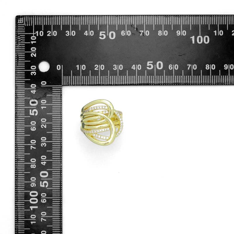 Multiline  CZ Gold Arc-shaped Statement Adjustable Ring, Sku#LK1067