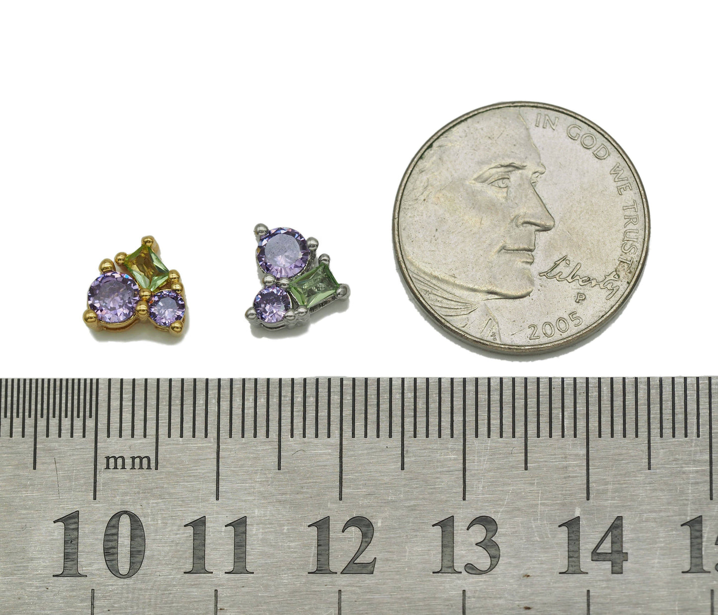 Purple Green CZ Heart Charm, Sku#Y690