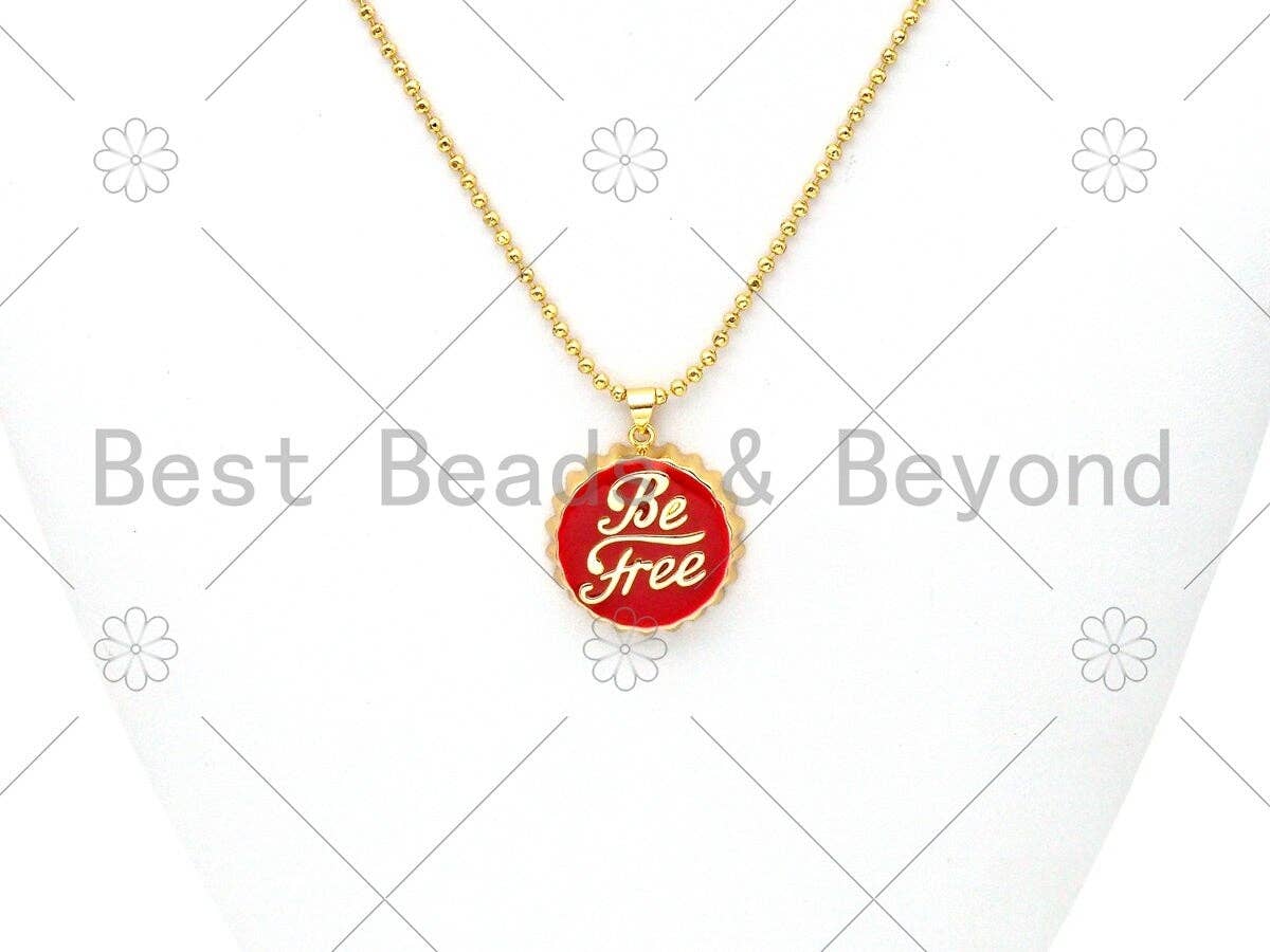 Colorful Enamel Be Free Word On Bottle Cap Pendant,18k Gold