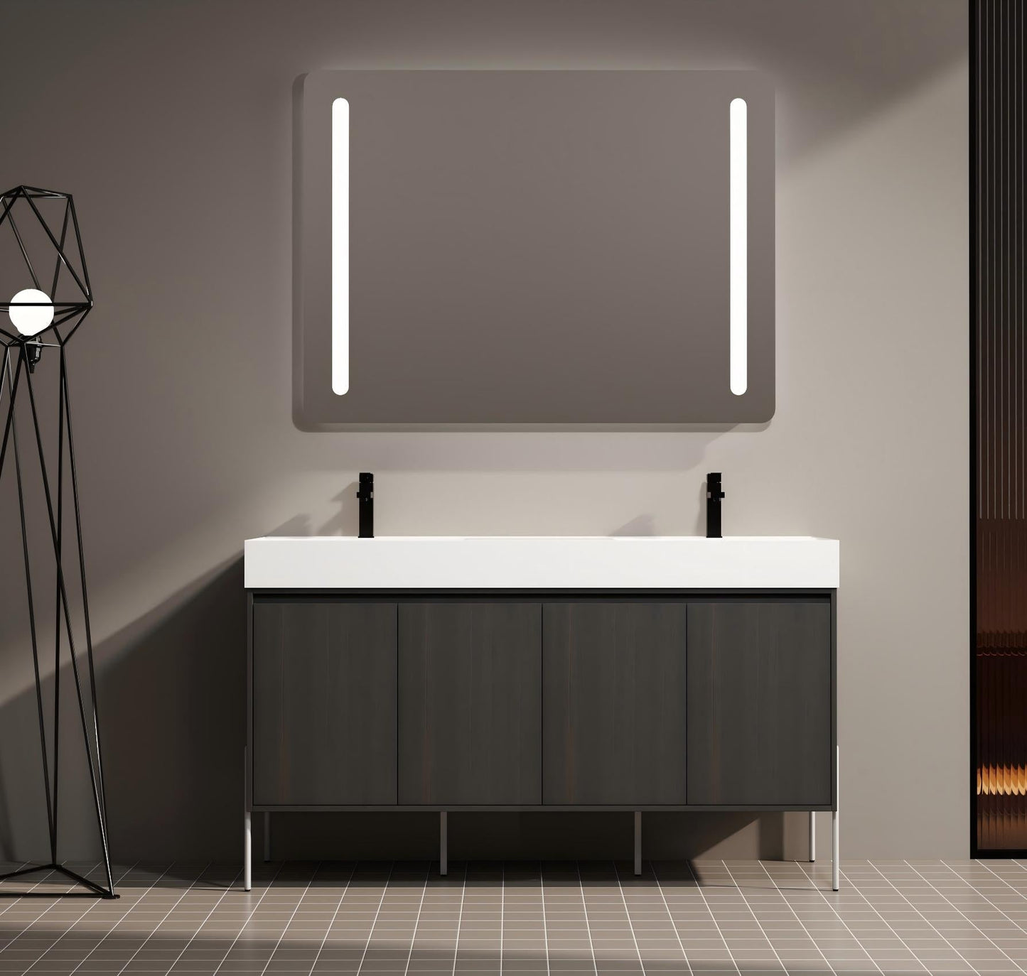 60" Freestanding Bathroom Vanity with Resin Double Sink