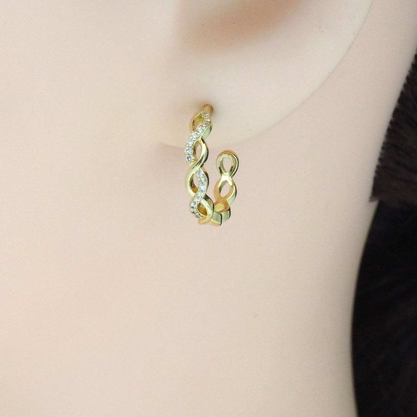 Gold CZ Infinity Line Huggie Earrings, Sku#Y847