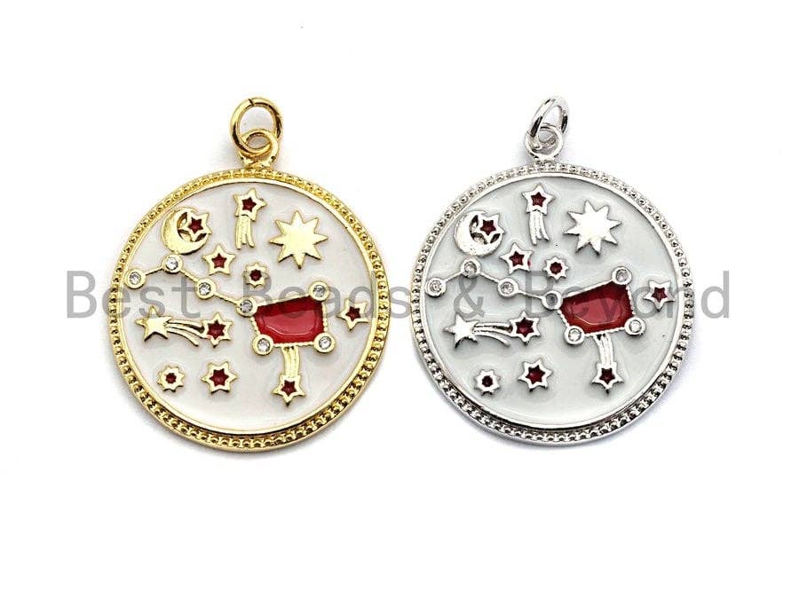 White Red Enamel Moon Big Dipper Star Charms Pendant, Enamel Pendant,Round Enamel, Oil Drop jewelry Findings, 24x28mm,sku#Z367