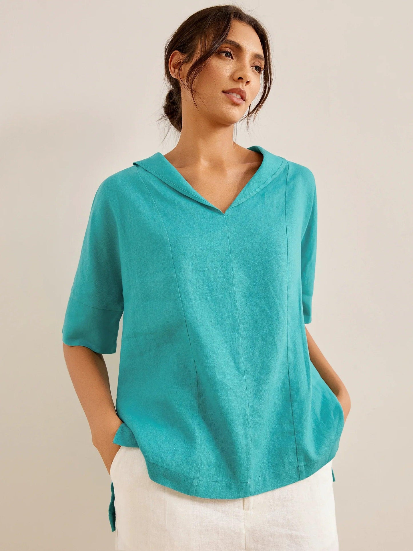 Linen V-Neck Short-Sleeve Shirt SIERRA