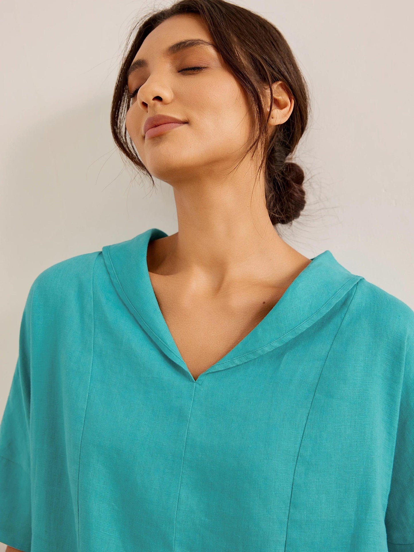 Linen V-Neck Short-Sleeve Shirt SIERRA