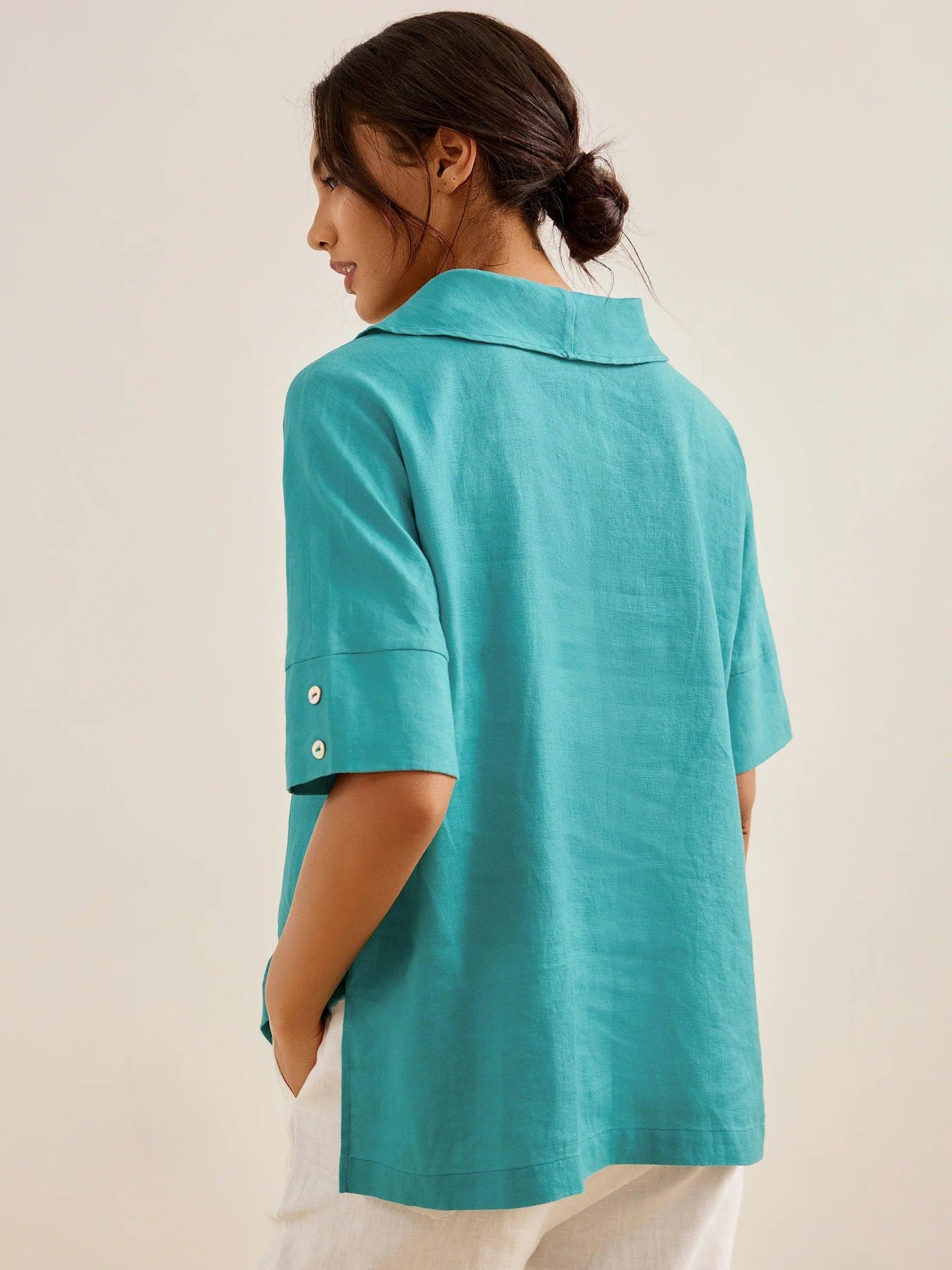 Linen V-Neck Short-Sleeve Shirt SIERRA