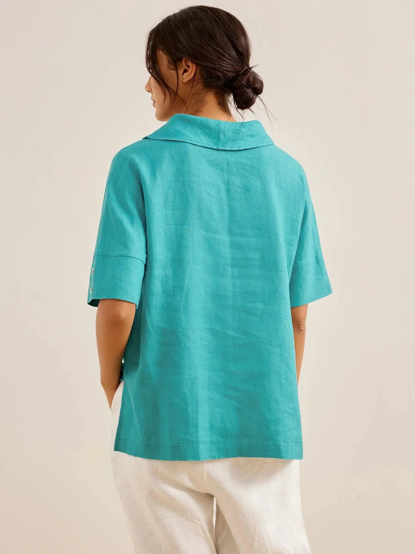 Linen V-Neck Short-Sleeve Shirt SIERRA