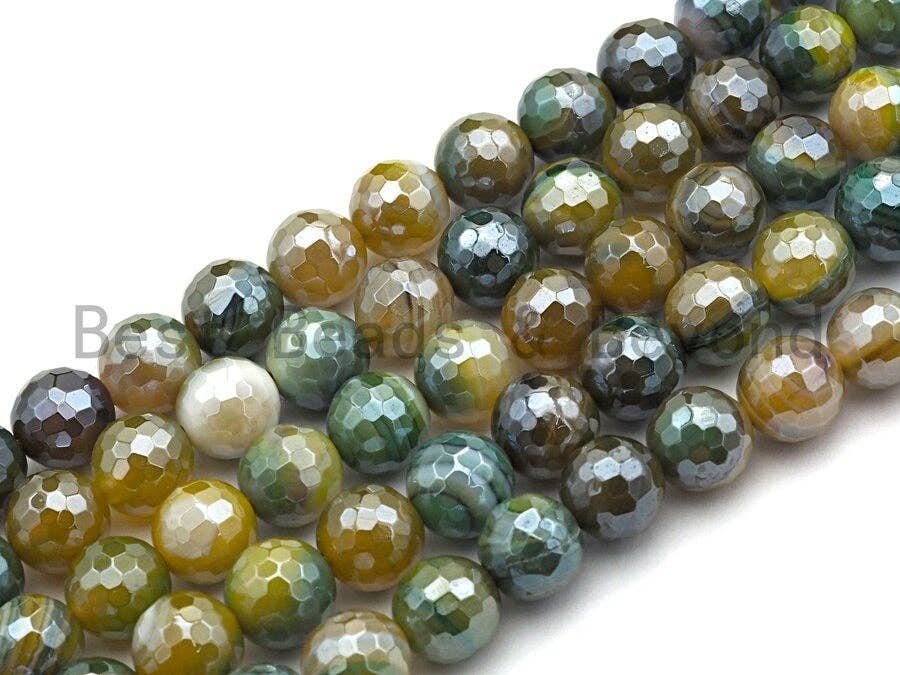Mystic Plated Faceted Plated Agate beads, 6mm/8mm/10mm/12mm/14mm Natural Yellow Green Gemstone beads, 15.5inch strand, SKU#U472
