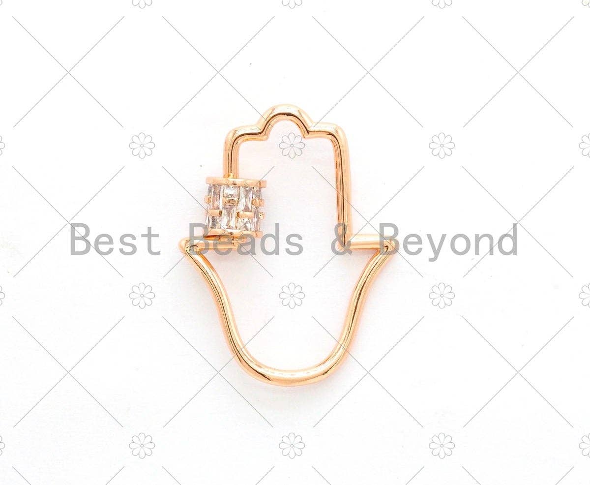 CZ Micro Pave Hamsa Hand Clasp, CZ Pave Hamsa Hand Clasp, Silver/Gold/Rose Gold/Black, 24x32mm, sku#H137