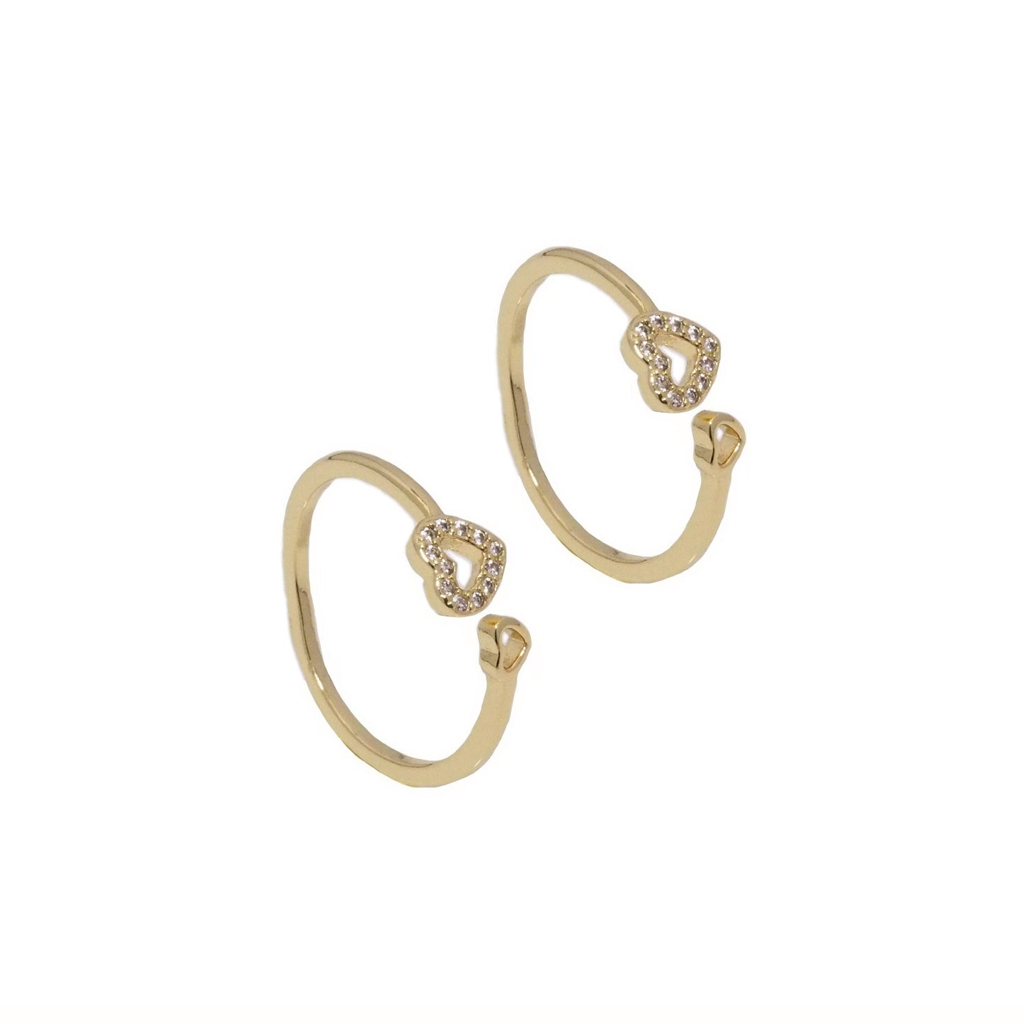 Gold CZ Heart Adjustable Ring, Sku#LK786