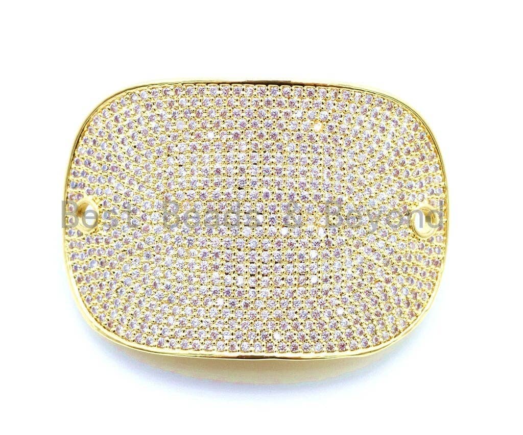 CZ Micro Pave 39x27mm Big Curve Oval Two Hole Bracelet Connector, Cubic Zirconia Connector/Link,sku#E88