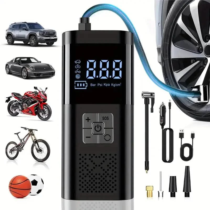 Gonfleur de Pneus Électrique Portable – Compresseur d'Air 150 PSI avec Manomètre Numérique et Lumière LED