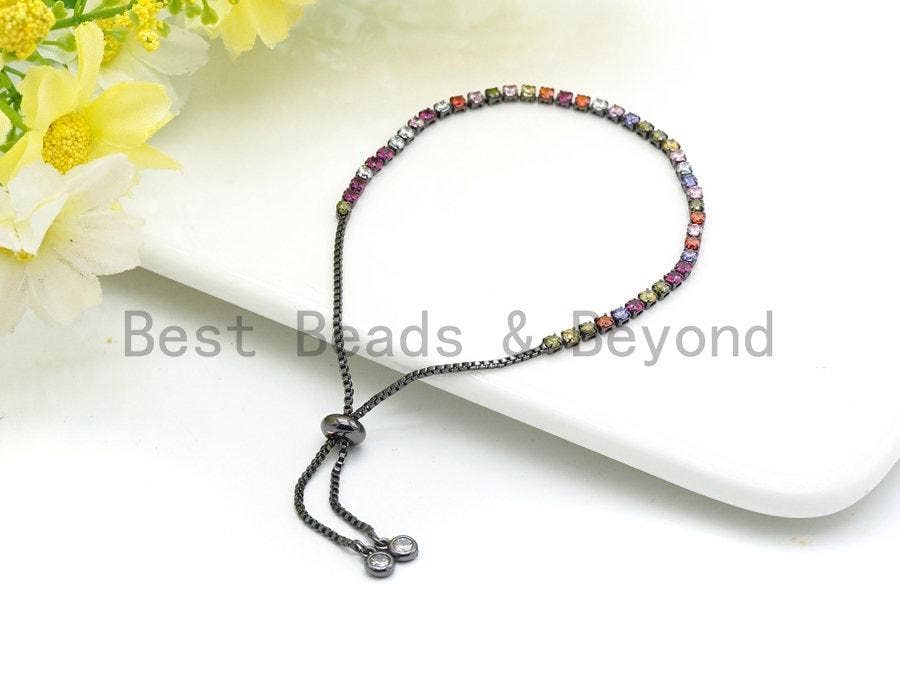 Rainbow CZ Sliding Adjutable Chain Bracelet, Sku#A96