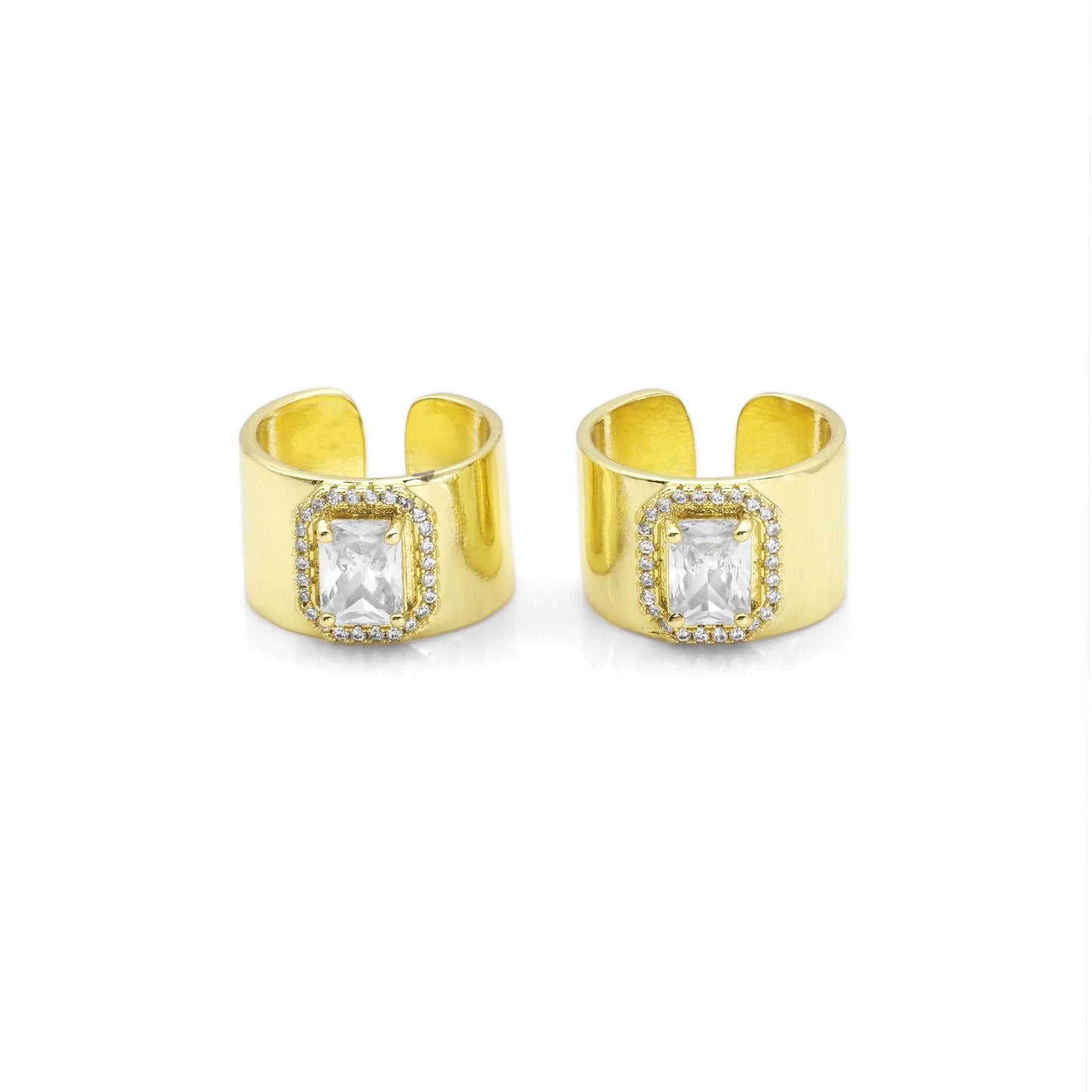 Thick Chunky Gold Rectangle CZ Band Ring, Sku#LK874