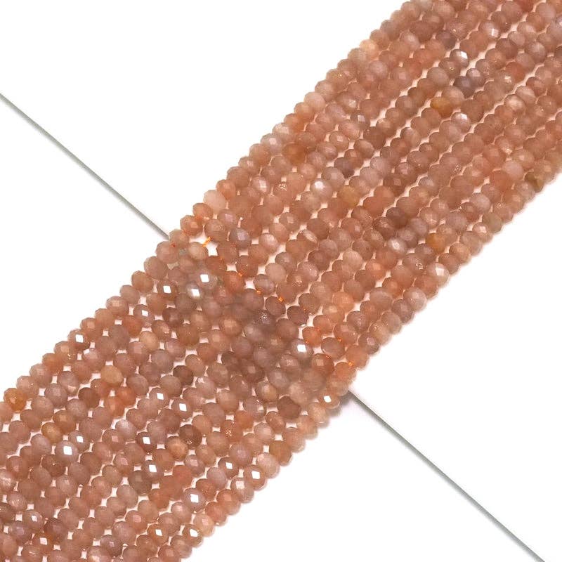 Genuine Peach Moonstone Rondelle Faceted Beads, 4x6mm, Sku#U1509