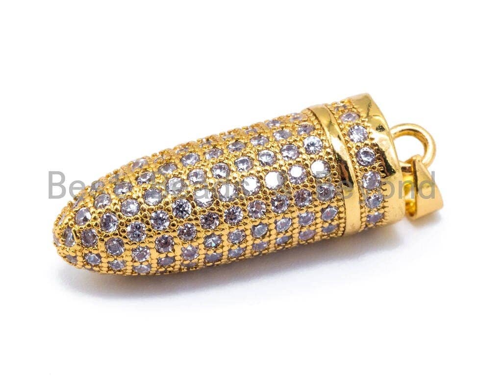 White CZ Micro Pave Bullet Pendant/Charm, sku#L36