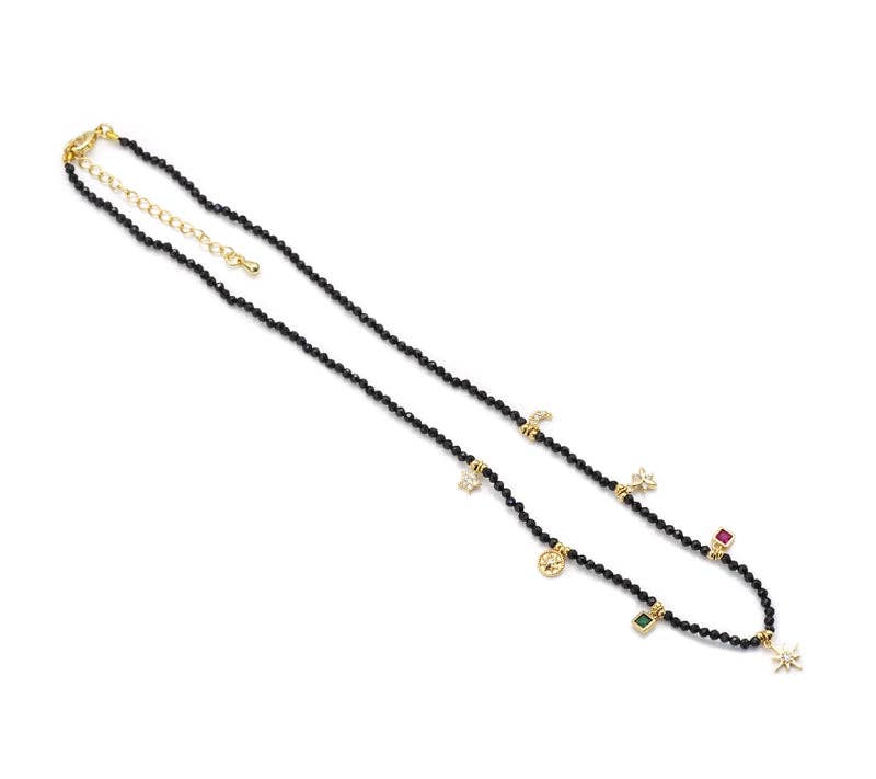 2mm Black Spinel Charm necklace, sku#EF175