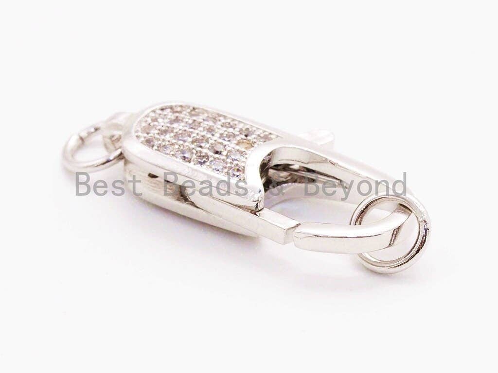 CZ Clear Micro Pave Lobster Claw Clasp, Cubic Zirconia Clasp/Clips/Connecto, sku#H45C