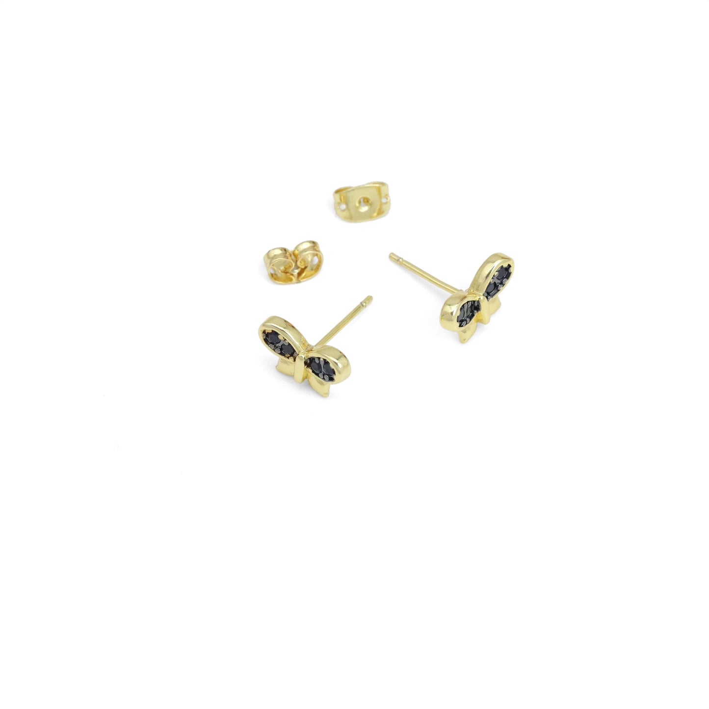 Black CZ Gold Butterfly Stud Earrings, Sku#LK1011