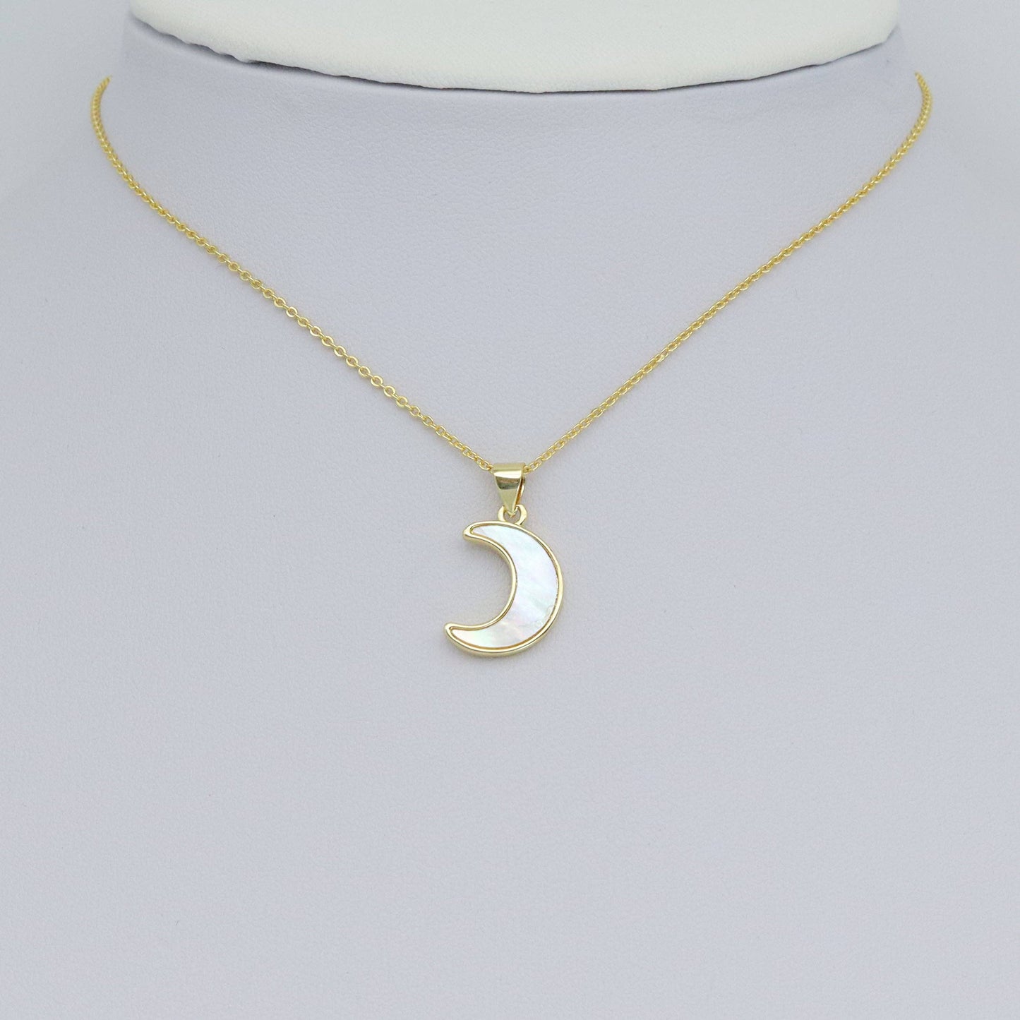 Gold White Mother of Pearl Cresent Moon Charm Pendant, Sku#LK969