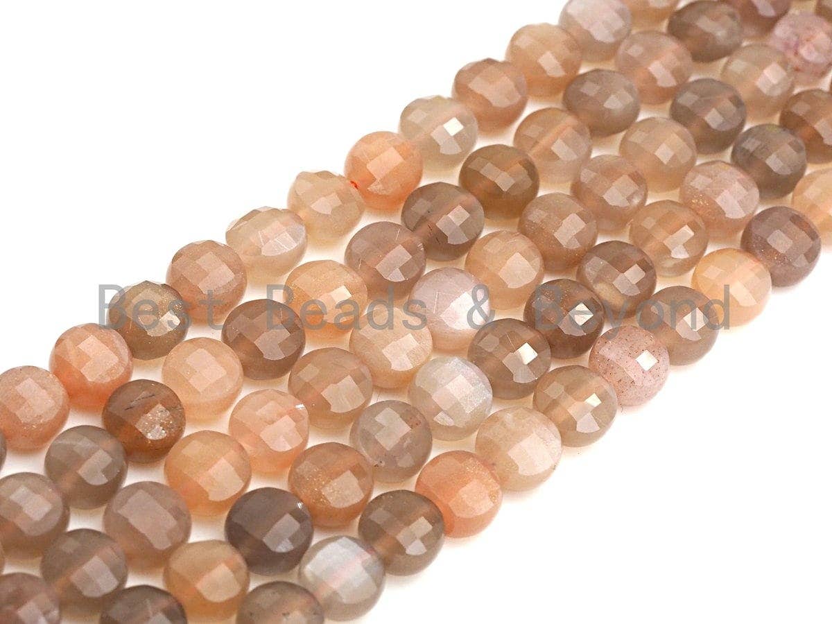 Double Sided Turtle Shell Cut Natural Moonstone Coin Shape beads, 6mm/8mm/10mm Natural Peach Moonstone Beads, 16" Full strand, Sku#UA13