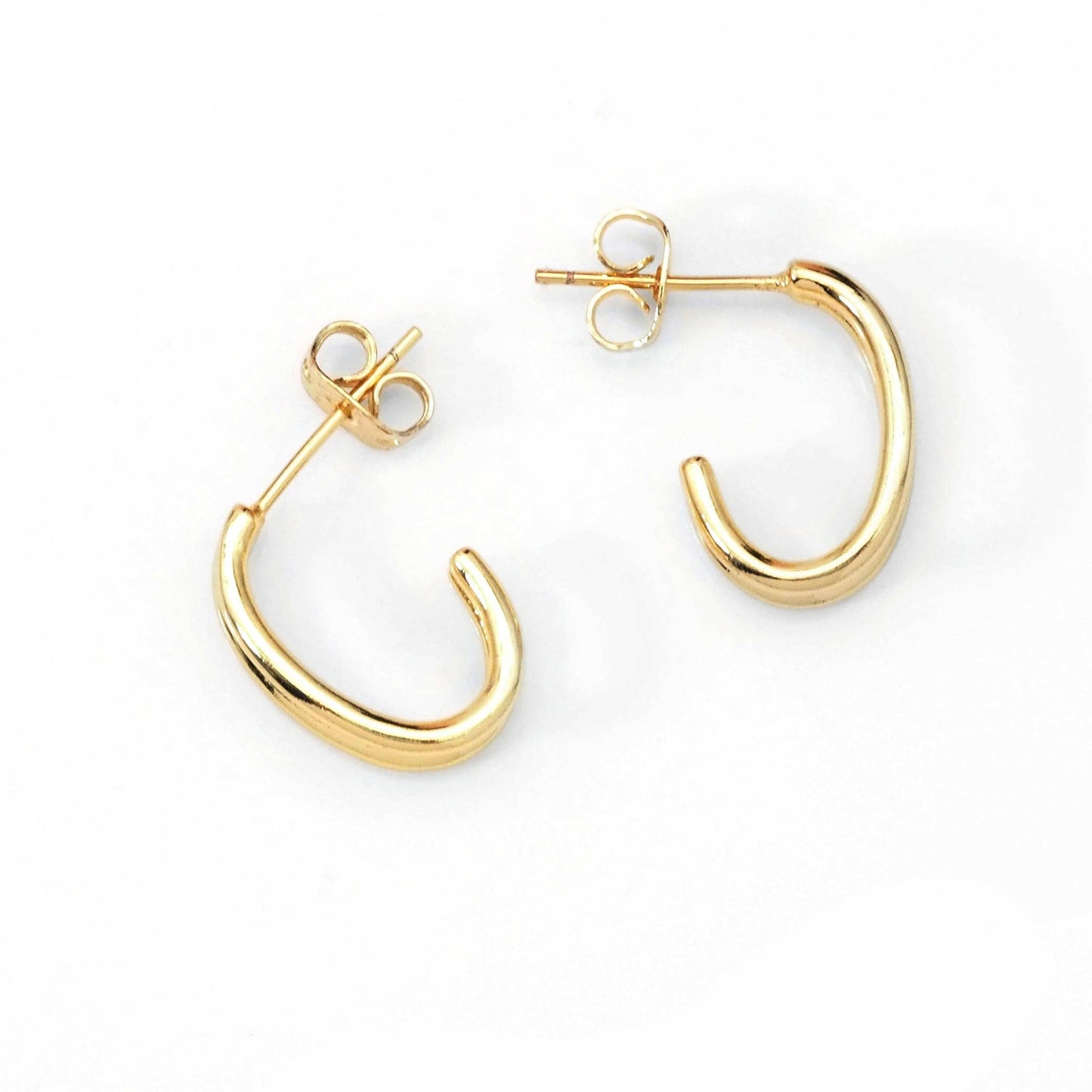 Gold Cute Double line Oval Hoop Stud Earrings, Sku#LK814