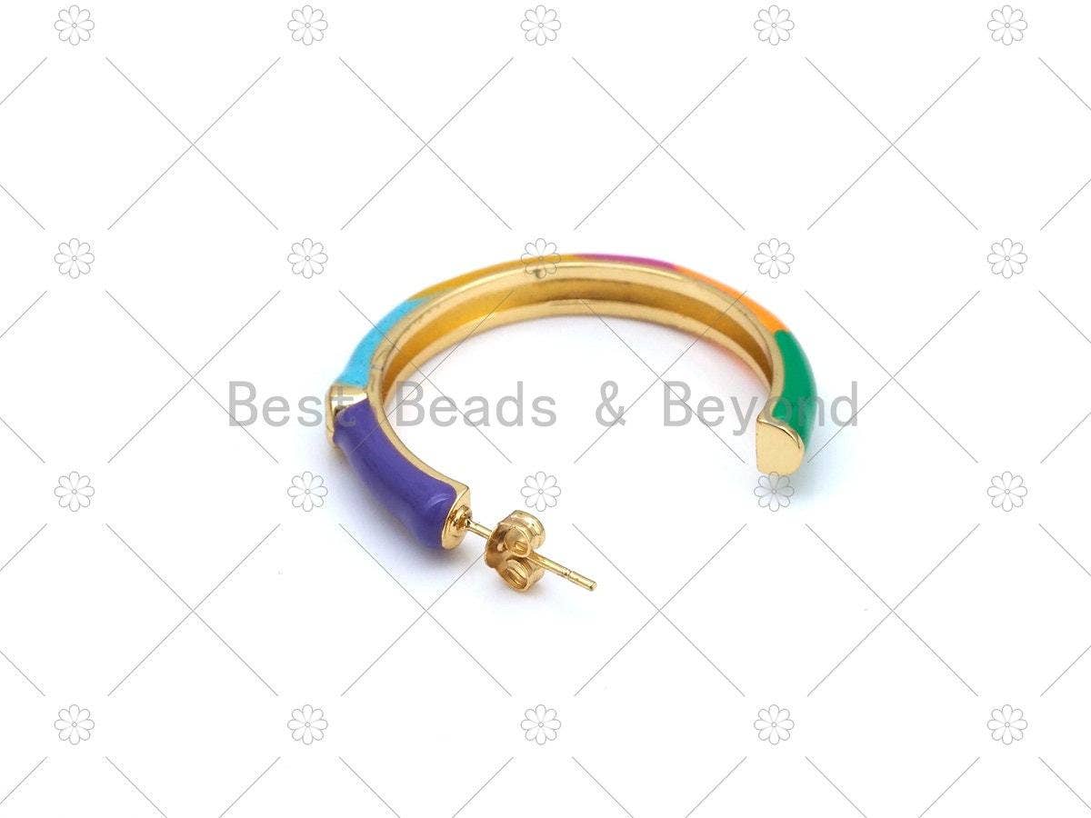 Colorful Enamel Round Ring Earrings, Sku#J325