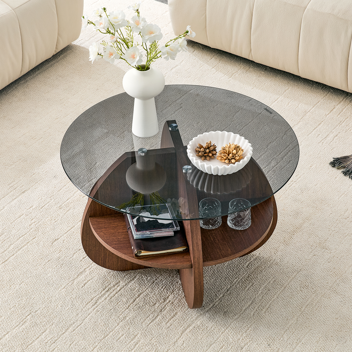 Creative Cross-Structure Round Coffee Table