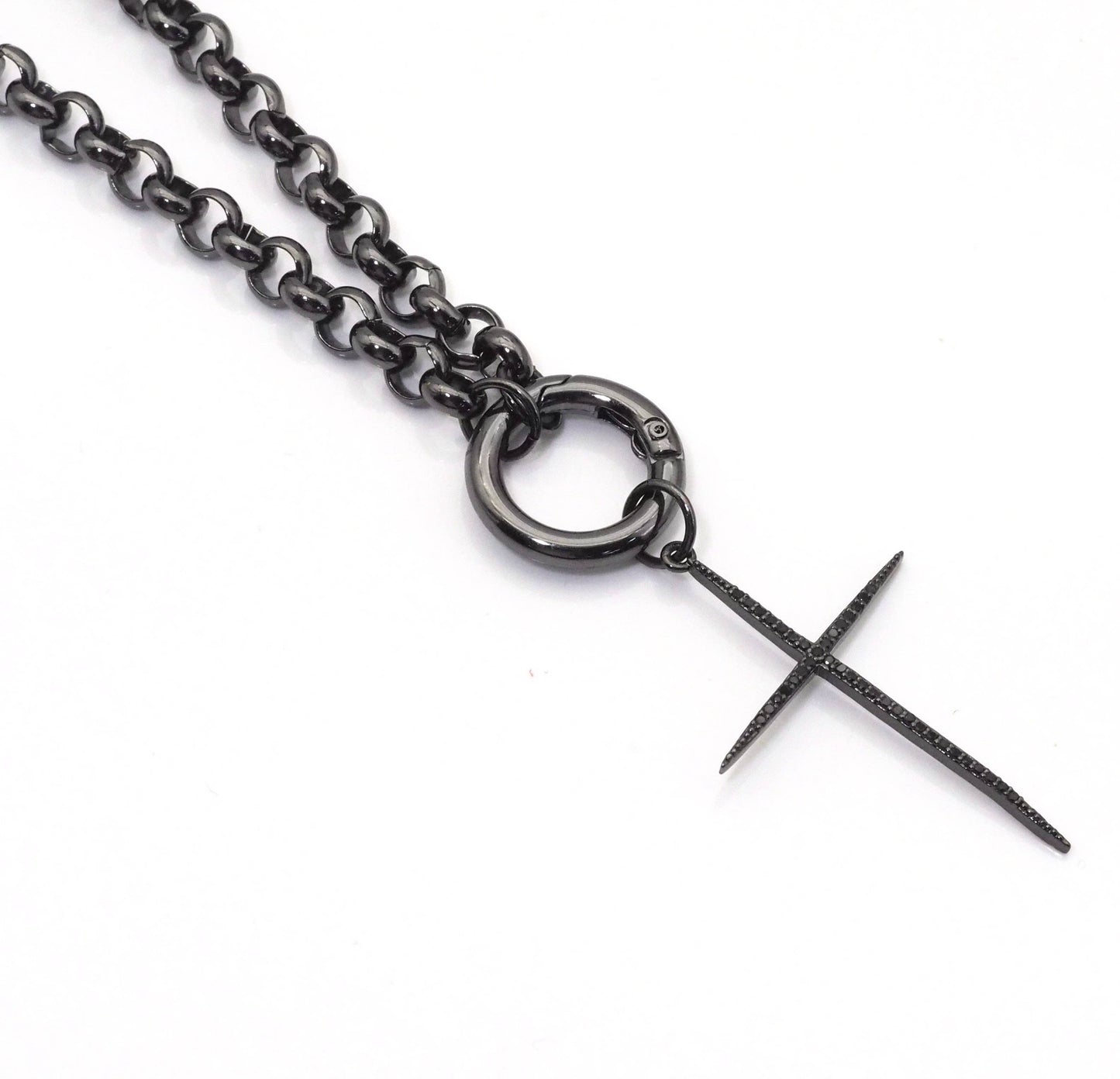 40inch Gunemtal Rolo Chain Thin Cross necklace, sku# EF326
