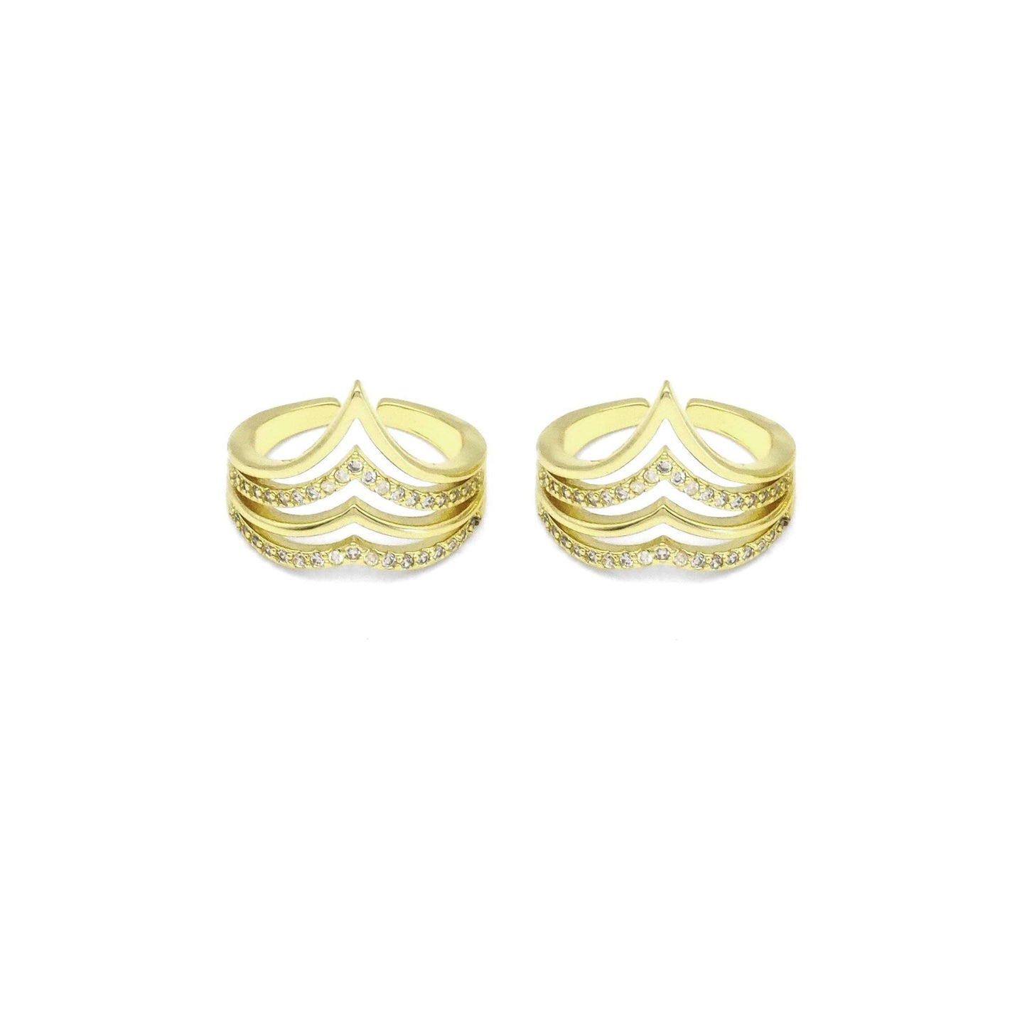 Gold Clear CZ Waving Lines Adjustable Ring, Sku#LK862