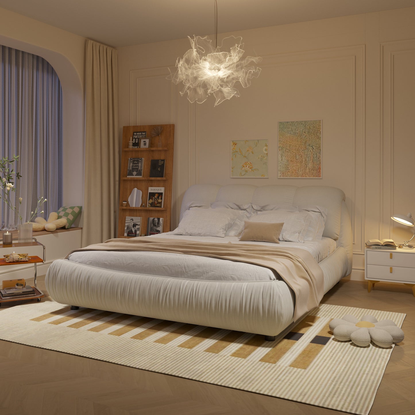 King Size Luxury Upholstered Platform Bed with Oversized Backrest