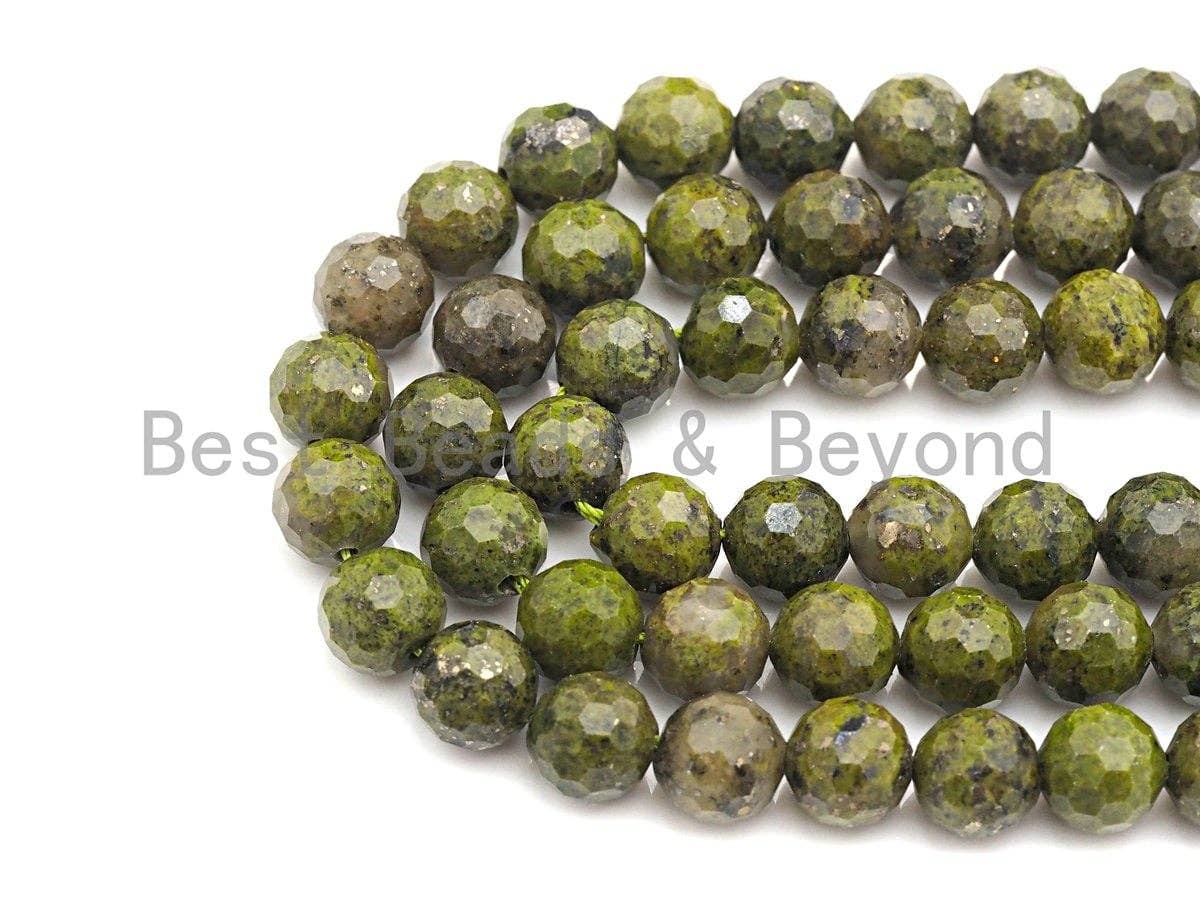 SPECIAL CUT Natural Olive Chlorastvolite, Round Faceted 6mm/8mm/10mm/12mm, 15.5" Full Strand, sku#U644