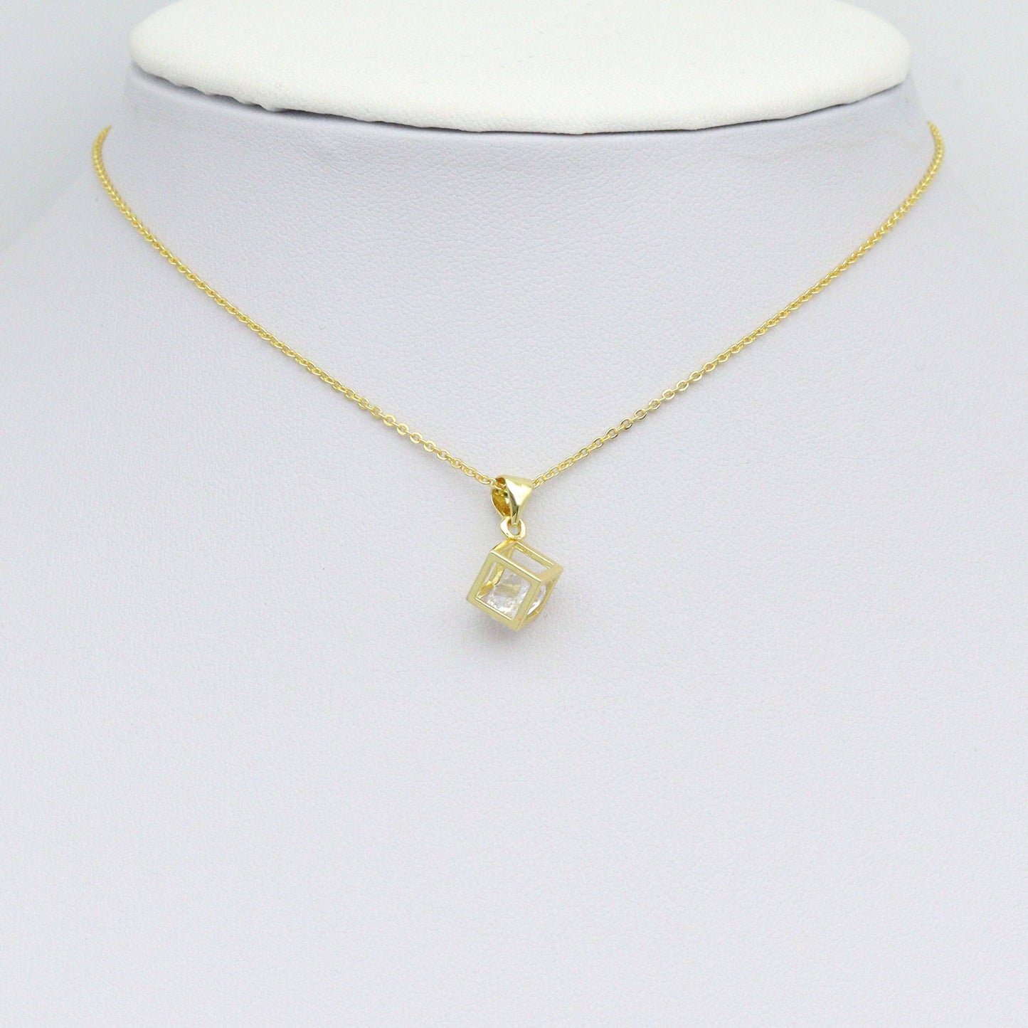 Clear CZ Gold Diamond Cube Cage Charm Pendant, Sku#LK1079
