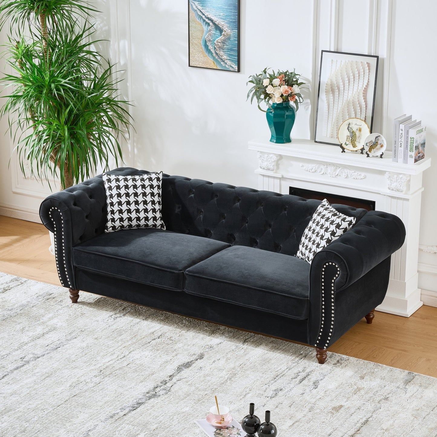 3+3 Seater Chesterfield Velvet Upholstered Sofa