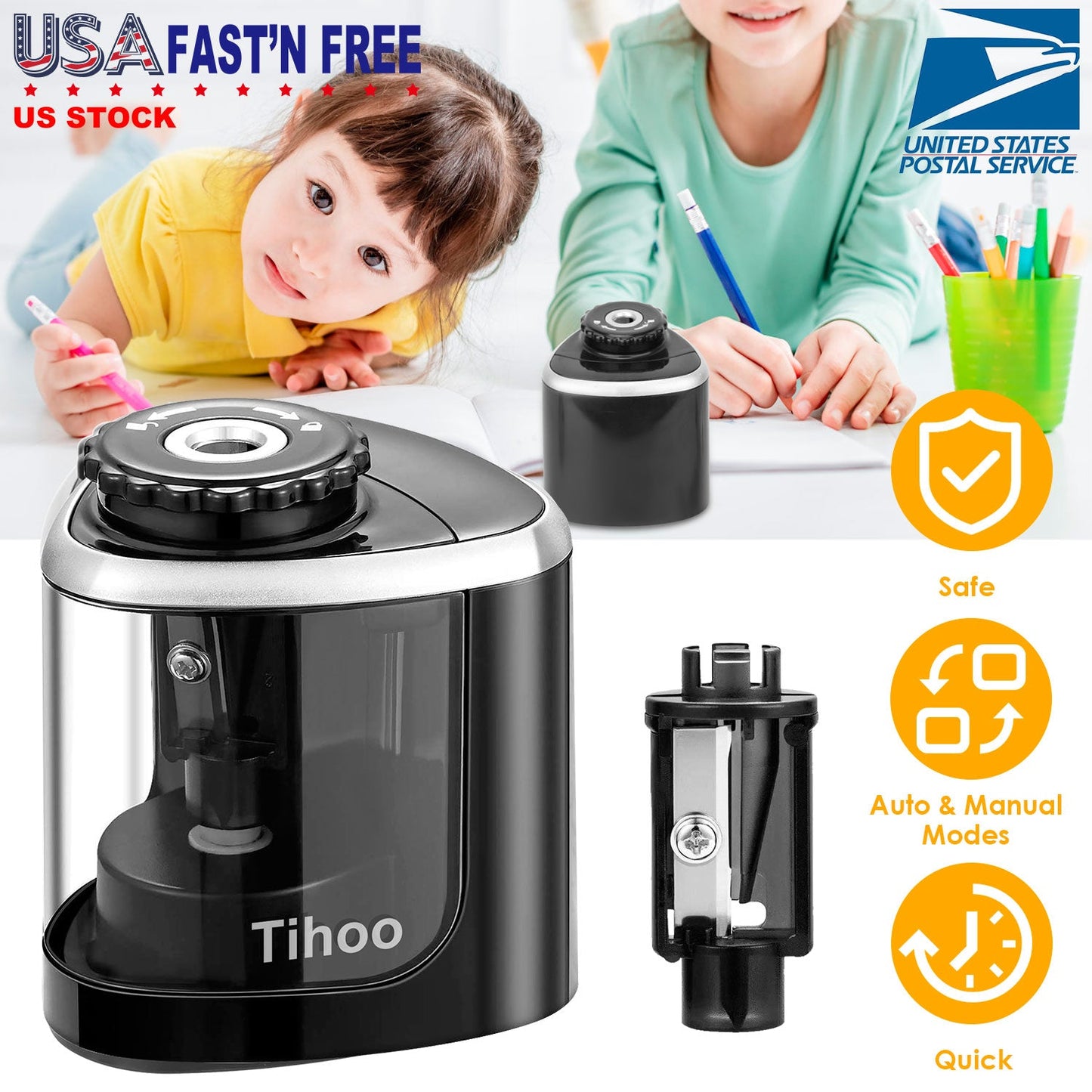 Electric Pencil Sharpener for Home and School, Auto/Manual