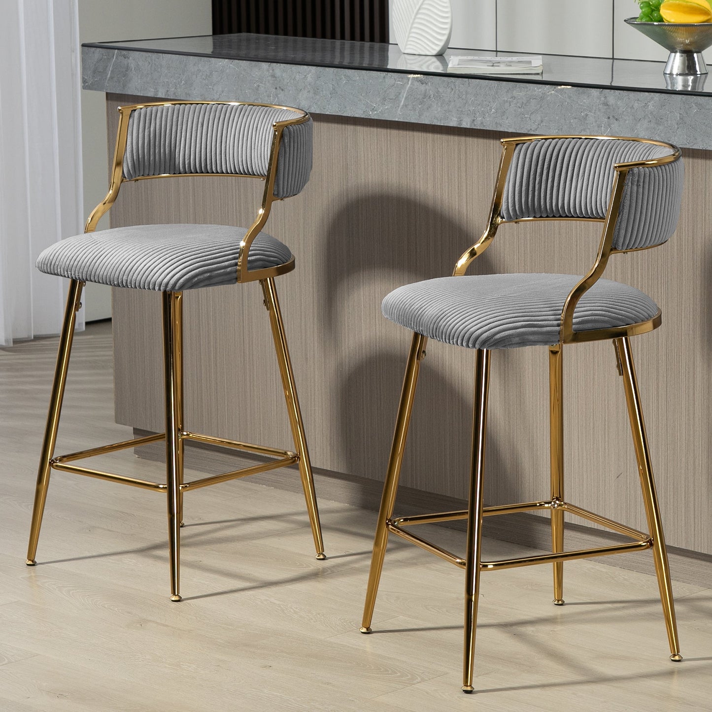 Set of 2, 26'' Counter Height Bar Stools - Grey